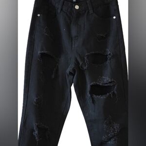 Riot high rise mom jeans Distressed denim ripped size 6 color black